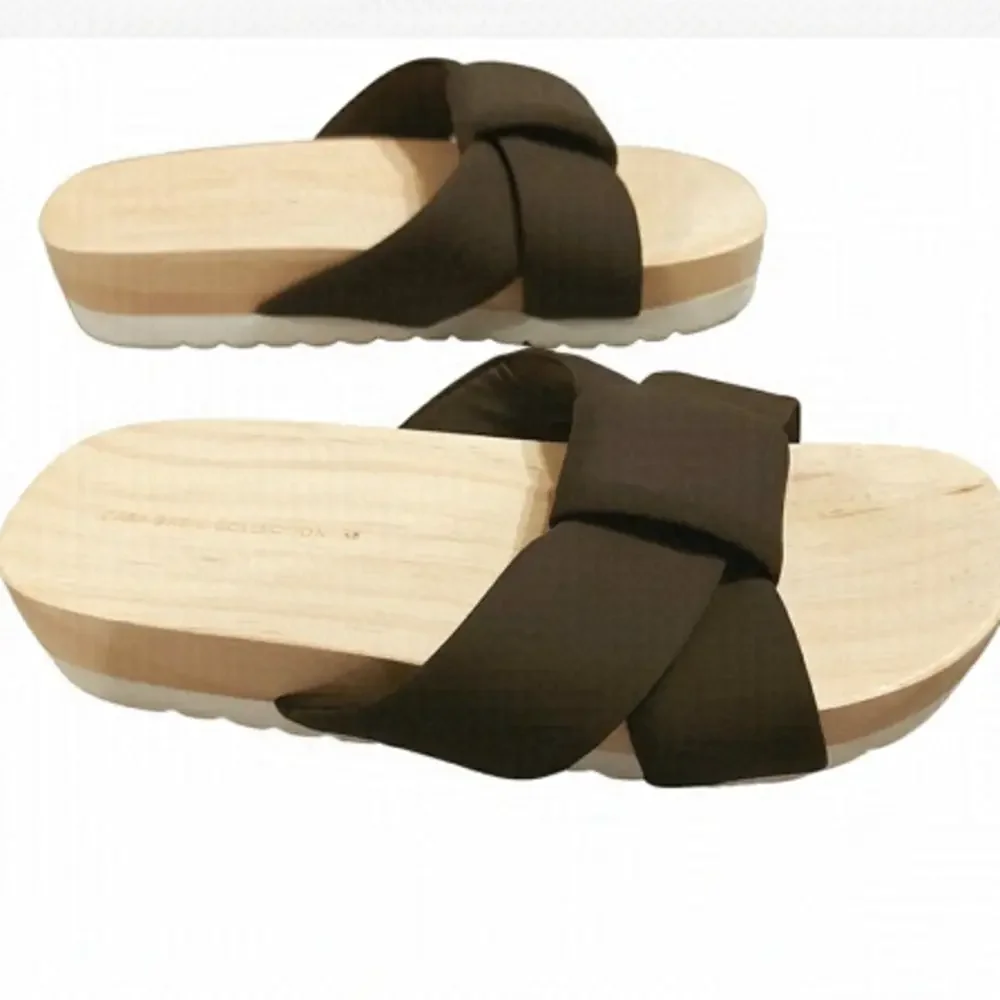 Zara Wooden Sole Cloth Slides Sz EU 41 US10 - Picture 2 of 11
